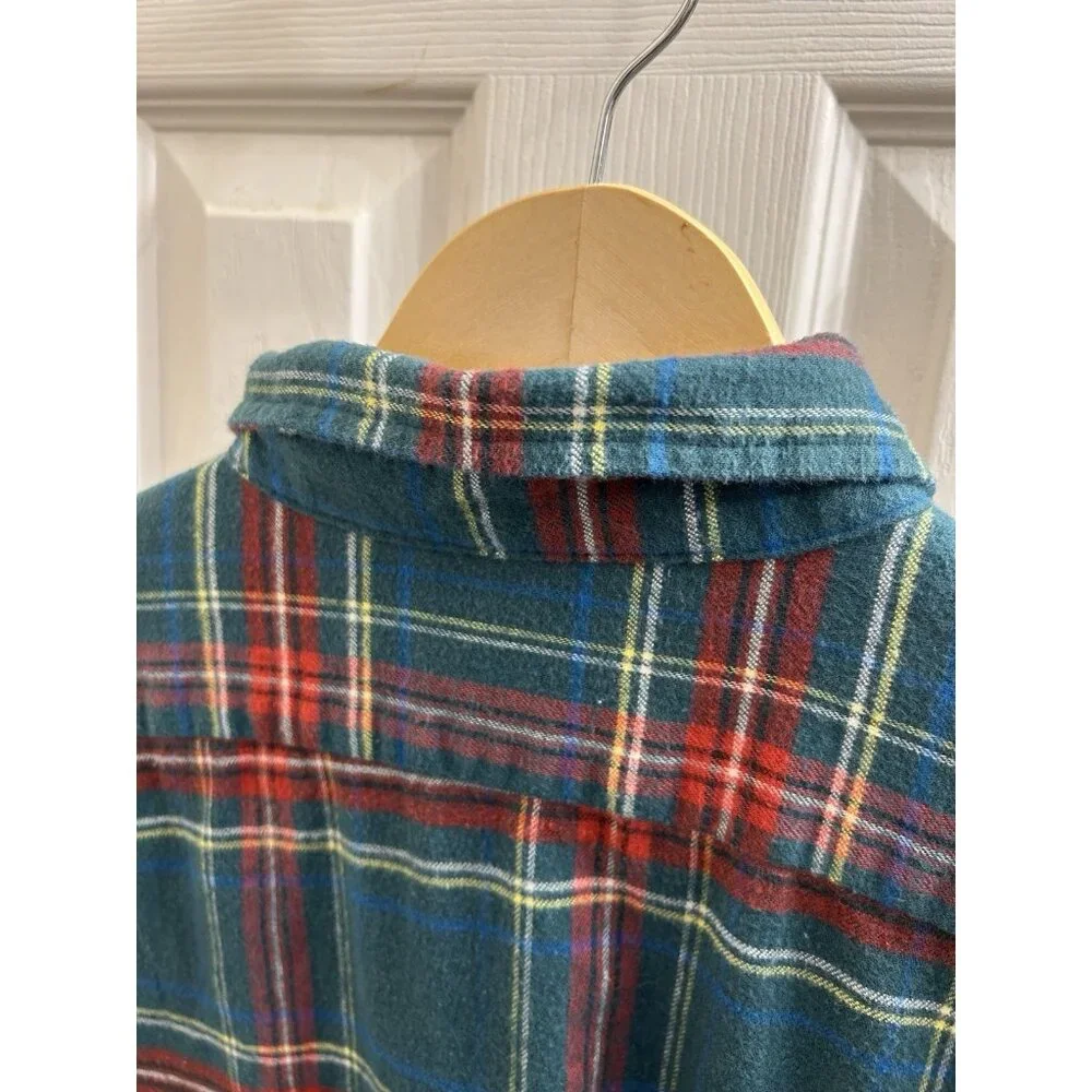 LL Bean VTG 90s Flannel Button Up Shirt Plaid Red Green Grunge Mens Xl